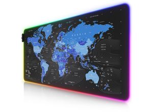 4062861809044 - RGB Gaming Mauspad Mousepad 900 x 400 mm verbessert Präzision & Geschwindigkeit Weltkarte blau