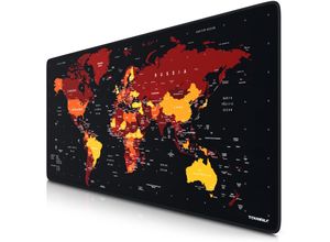 4062861811986 - Gaming Mauspad XXL glattes Stoffgewebe Speed Mousepad 900 x 400mm große Fläche Weltkarte rot