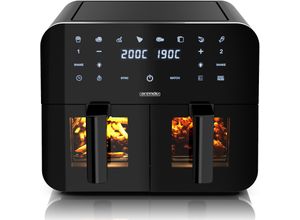4062861837146 - Arendo Heißluftfritteuse XXL Doppelkammer Airfryer 9 L Dual Zone Sichtfenster mit Beleuchtung 2400 W Zubehör Touchscreen 3D Umluftsystem