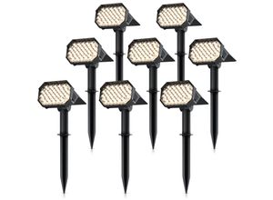 4062861837788 - 8x LED Gartenstrahler Solar Erdspießleuchte Akku Gartenleuchte Solarspotlight Wandmontage Ein- Ausschalter  mehrere Helligkeitsstufen LED fest integriert Warmweiß Solarstrahler 80 Lumen Solarleuchte warnweiß für Garten Balkon IP65