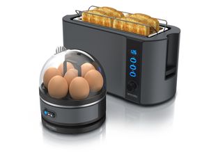 4062861841679 - Arendo - SET Toaster FRUKOST mit Eierkocher SEVENCOOK Edelstahl Grau Toaster 4 Scheiben LED-Display 6 Bräunungsgrade Brötchenhalter - Eierkocher