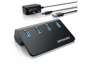 4062861842454 - Primewire USB 32 Gen2 Hub 4 Port Aktiver Verteiler mit Netzteil 10 Gbit s