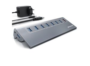 4062861843161 - Primewire 8 Port USB 32 Gen1 Port Hub - 8 x USB 32 Gen1 Davon 1x USB Ladeport smart Charge - 8 Port Verteiler mit Netzteil - Alugehäuse - für PC