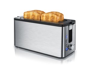 4062861843338 - Arendo Edelstahl Toaster Langschlitz 4 Scheiben - Defrost Funktion - wärmeisolierendes Gehäuse - mit integrierten Brötchenaufsatz - Krümelschublade