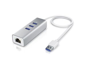 4062861843741 - CSL 3-Port USB 31 Gen1 Verteiler inkl Netzwerkadapter mit RJ45 Buchse   Aluminium Gehäuse