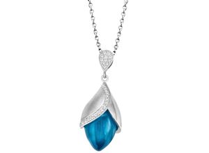 4063009009494 - Kette mit Anhänger FIRETTI Schmuck Geschenk Silber 925 Halsschmuck Halskette Ankerkette Knospe Halsketten Gr Silber 925 (Sterlingsilber) Länge 45 cm Breite 12 mm blau (silberfarben blau kristallweiß) Damen Ketten mit Anhänger Glasstein Zirkonia (synth)