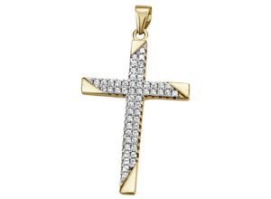 4063009709868 - Ketten-Anhänger FIRETTI Schmuck Geschenk Silber 925 Halsschmuck Anhänger Kreuz Schmuckanhänger Gr Silber 925 (Sterlingsilber) 290 g goldfarben (gelbgoldfarben kristallweiß kristallweiß) Damen mit Zirkonia (synth)