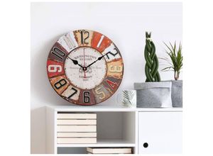 4063129012312 - K&l Wall Art - Retro mdf Holz Wanduhr Metall Optik Wohnzimmer große Uhr ø 40cm Quartz Uhrwerk - bunt