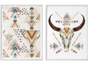 4063129025206 - Poster WALL-ART Boho Tribal Tipi Hirschgeweih Set Bilder Gr B H 50 cm x 60 cm 2 St bunt Poster Collage mit Bilderrahmen