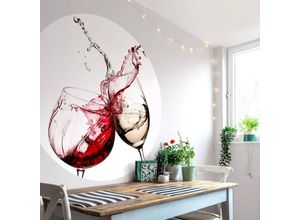 4063129048014 - K&l Wall Art - Runde Fototapete Küche Weingläser Tapete Weiß Rotwein Vliestapete Wandbild ø 140cm - weiß