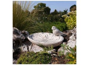 4063129051076 - Vogeltränke Wasserschale Beton Vogelfutter Ornamente Vogelbad Schale wetterfest 25cm x 15cm - Grau