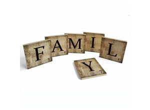 4063129084487 - K&l Wall Art - Holzbuchstaben Set 15cm Vintage family Deko Buchstaben aus Holz Wandbild Wohnzimmer - Vintage Braun