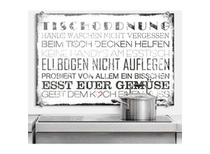 4063129107360 - K&l Wall Art - esg Glasbild Spritzschutz Herd Küchenrückwand Schriftzug Vintage Tischordnung 80x60cm - schwarz