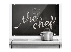 4063129107452 - K&l Wall Art - Glas Spritzschutz Herd Küchenrückwand Vintage Schultafel Schriftzug The Chef 80x60cm - schwarz