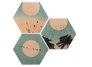 4063129108459 - Holzbild WALL-ART Hexagon Sonnenaufgang Bilder Gr B H T 35 cm x 09 cm x 30 cm 3 St blau Bild Holzbild Holzbilder Bilder