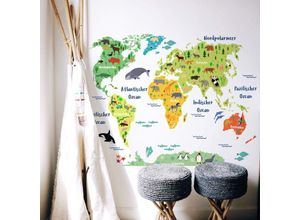 4063129112104 - Wandtattoo WALL-ART Tierwelt Weltkarte Kinderzimmer Wandtattoos Gr B H T 160 cm x 120 cm x 01 cm bunt (mehrfarbig) Wandtattoos Wandsticker selbstklebend entfernbar