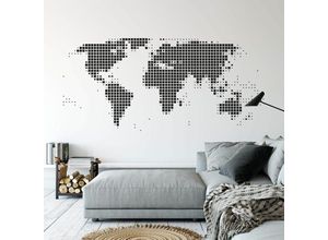 4063129112456 - Wandtattoo Punkte große Weltkarte abstrakt Dots 200x92cm Aufkleber selbstklebend - Schwarz