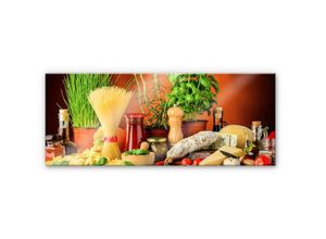 4063129121120 - Küchenrückwand WALL-ART Italienisch Kochen Panorama Spritzschutzwände Gr B H 120 cm x 50 cm bunt Küchendekoration Herd Waschbecken Wandschutz