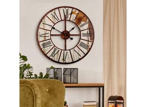 4063129121809 - K&l Wall Art - lautlose xxl Wanduhr Vintage 70cm ø Holzuhr große leise hdf Wanduhren Quarz Uhrwerk - Braun