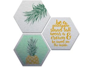 4063129122127 - Mehrteilige Bilder WALL-ART Silbereffekt Ananas Spruch Gr B H T 25 cm x 03 cm x 22 cm 3 St silberfarben (silber) Bild Mehrteilige Bilder