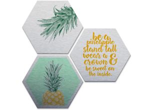 4063129122134 - Mehrteilige Bilder WALL-ART Silbereffekt Ananas Spruch Gr B H T 35 cm x 0 cm x 30 cm - 3 St silberfarben (silber) Mehrteilige Bilder Metallschild Collage