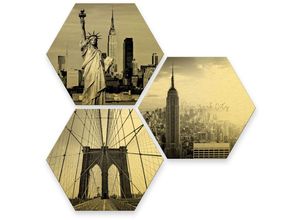 4063129122288 - Mehrteilige Bilder WALL-ART Goldeffekt New York Stadt Set Gr B H T 35 cm x 0 cm x 30 cm 3 St bunt (mehrfarbig) Mehrteilige Bilder Metallschild Collage