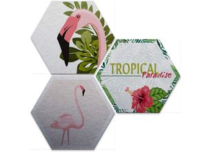 4063129122370 - Mehrteilige Bilder WALL-ART Silbereffekt Flamingo Set Gr B H T 35 cm x 0 cm x 30 cm - 3 St bunt (mehrfarbig) Mehrteilige Bilder Metallschild Collage