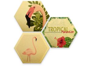 4063129122462 - Mehrteilige Bilder WALL-ART Goldeffekt Flamingo Wanddeko Gr B H T 25 cm x 03 cm x 22 cm 3 St bunt (mehrfarbig) Bild Mehrteilige Bilder