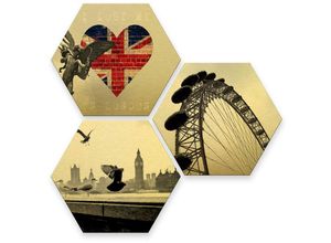 4063129122677 - Mehrteilige Bilder WALL-ART Goldeffekt London Collage Gr B H T 35 cm x 0 cm x 30 cm 3 St goldfarben (gold) Mehrteilige Bilder Metallschild Collage