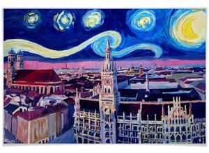 4063129146079 - Poster WALL-ART van Gogh Stil München bei Nacht Bilder Gr B H T 120 cm x 80 cm x 01 cm Stadt 1 St bunt Poster Bilder Poster Wandbild Bild Wandposter