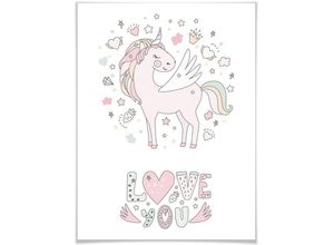 4063129147786 - Poster WALL-ART Kvilis Einhorn Prinzessin verliebt Bilder Gr B H T 30 cm x 24 cm x 01 cm Kinder 1 St bunt Poster Bilder Poster Wandbild Bild Wandposter