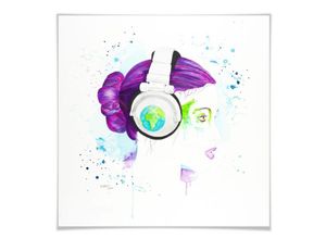 4063129155286 - Poster WALL-ART Listen to the World Bilder Gr B H T 60 cm x 60 cm x 01 cm Schriftzug 1 St bunt Poster Poster Wandbild Bild Wandposter