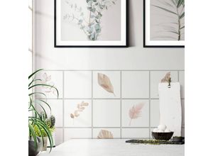 4063129159628 - K&l Wall Art - selbstklebende Fliesenaufkleber Glanz 10x10cm Aquarell Blätter 12er Set Wandtattoo