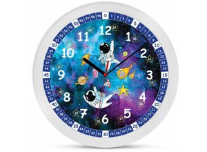 4063129160518 - Wanduhr WALL-ART lautlose Kinderzimmer Weltall Lernuhr Astronauten Wanduhren Gr B H T 30 cm x 30 cm x 2 cm blau Wanduhren