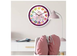 4063129160525 - K&l Wall Art - lautlose Wanduhr Pferde Kinderzimmer Lernuhr Einhorn Uhr ø 30cm Rosa Pegasus - bunt