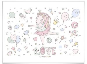 4063129166244 - Poster WALL-ART Ballerina Einhorn Kinder Party Bilder Gr B H T 30 cm x 24 cm x 01 cm Kinder 1 St bunt Poster Poster Wandbild Bild Wandposter