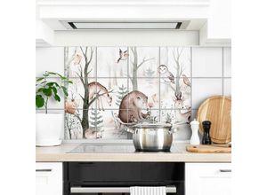 4063129169672 - K&l Wall Art - selbstklebende Fliesenaufkleber Glanz 15x15cm Waldtiere Reh Bär Hase 12er Set Wandtattoo