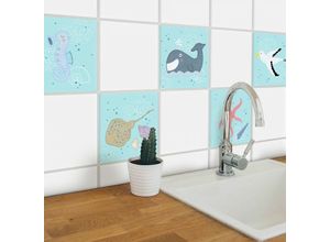 4063129170821 - K&l Wall Art - selbstklebende Fliesenaufkleber Glanz 15x15cm Ozean Fische 12er Set Wandtattoo Badezimmer