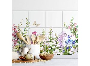 4063129171026 - K&l Wall Art - selbstklebende Fliesenaufkleber Glanz 15x15cm Sommerwiese Blumen 12er Set Wandtattoo