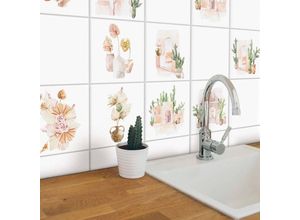 4063129171583 - K&l Wall Art - selbstklebende Fliesenaufkleber Glanz 20x20cm Toskana Blumen Floral Beige 12er Set Wandtattoo