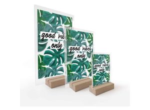 4063129182541 - K&l Wall Art - Glasbild Vintage Jungle Affirmationen Good vibes only 15x23cm Fensterbank Tischdeko - grün