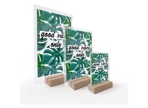 4063129182558 - K&l Wall Art - Glasbild Vintage Jungle Affirmationen Good vibes only 10x15cm Fensterbank Tischdeko - grün