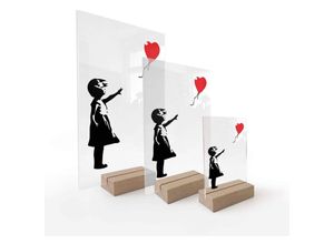 4063129182633 - K&l Wall Art - Glasbild Retro Graffiti Girl with red balloon Banksy 15x23cm Fensterbank Tischdeko - schwarz