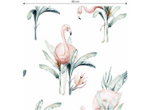 4063129185535 - Un Designs - Kinder Schlafzimmer Vliestapete Rosa Flamingos Tapete Safari Vögel Mustertapete 048 m x 1008 m - bunt