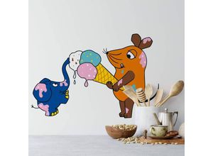 4063129187164 - Kinderzimmer Wandtattoo und Elefant isst Eis Aufkleber Wandsticker 170x113cm - bunt