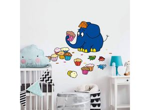 4063129187263 - - Kinder Wandtattoo Elefant bunte Muffins Aufkleber Wandsticker 40x32cm - bunt