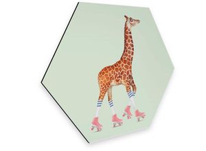 4063129187966 - K&l Wall Art - Hexagon Alu-Dibond Poster Retro Wanddeko Roller Skater Giraffe Vintage Deko Rollschuhe by Loose 25x22cm - bunt