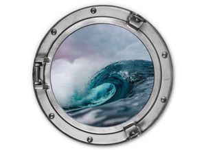 4063129187980 - K&l Wall Art - Alu-Dibond-Poster Rund Metalloptik Wandbild Badezimmer Silber Bullauge Schiff Wellen Meer ø 30cm - grau