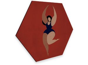 4063129188062 - K&l Wall Art - Hexagon Alu-Dibond Poster Retro Wanddeko Tanz abstrakte Frau Yoga Energie Metalloptik Kubistika 25x22cm - rot