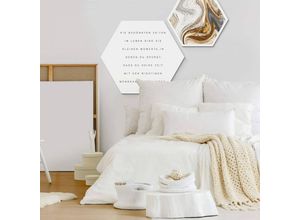 4063129189021 - K&l Wall Art - Hexagon Alu-Dibond Poster Gold Silber Schriftzug Die schönsten Zeiten im Leben Wandbild 2er Set 55x47cm - weiß